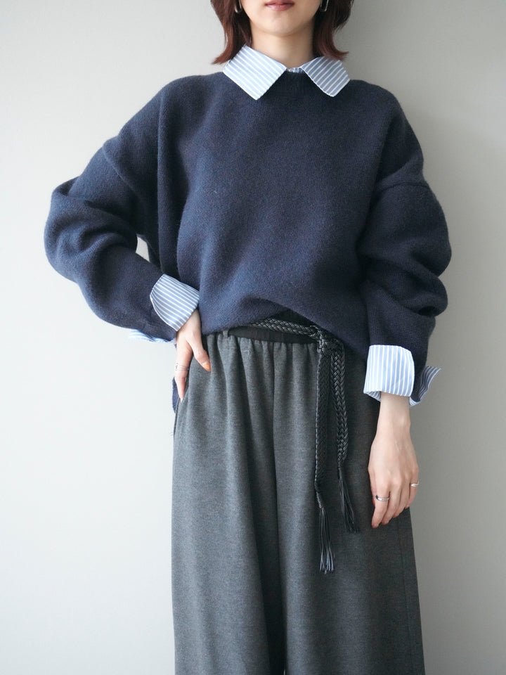 [予約]2WAYストライプ襟ニットプルオーバー/navy