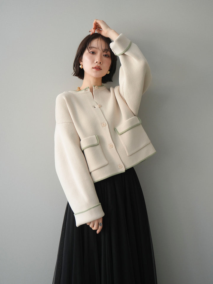 [SET]ポリエステル配色ニットカーディガン+選べるアクセセット(2set)