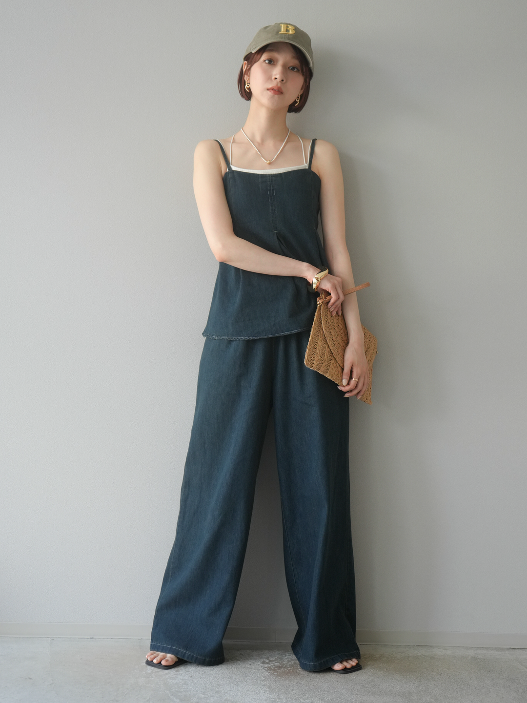 [SET]デニムタックフレアキャミソール＆イージーワイドパンツSET UP(2set)