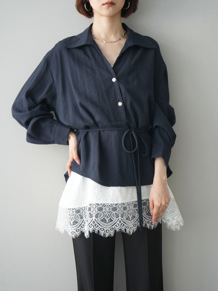 [SET]Vネック変形ラインシャツ+センターシームフレアパンツ(2set)