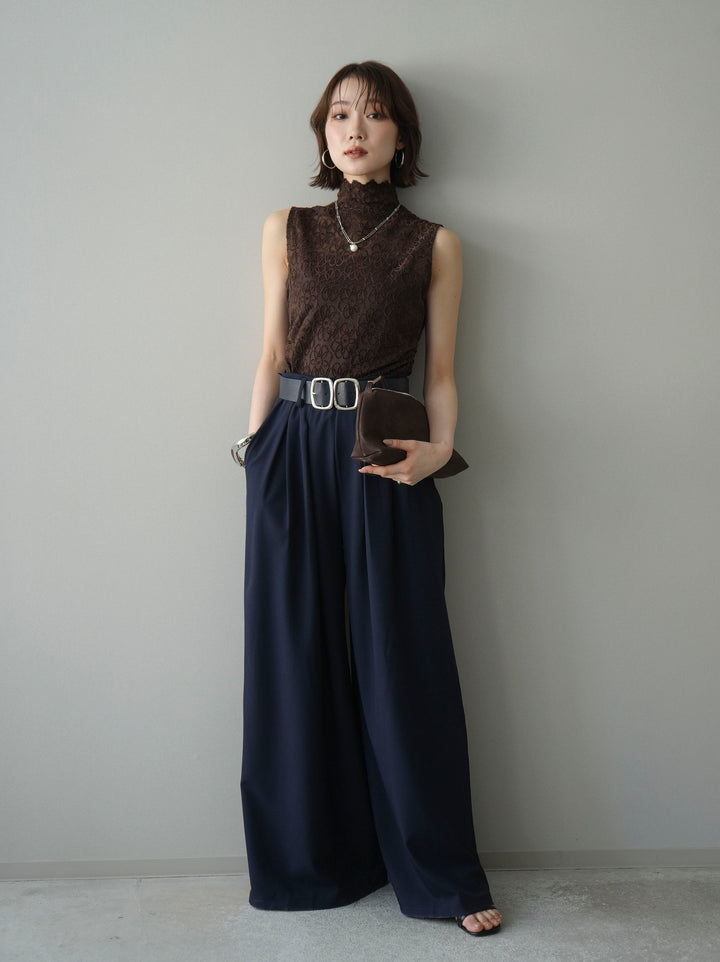 [予約]ノースリーブプチネックフラワージャガードトップス/brown