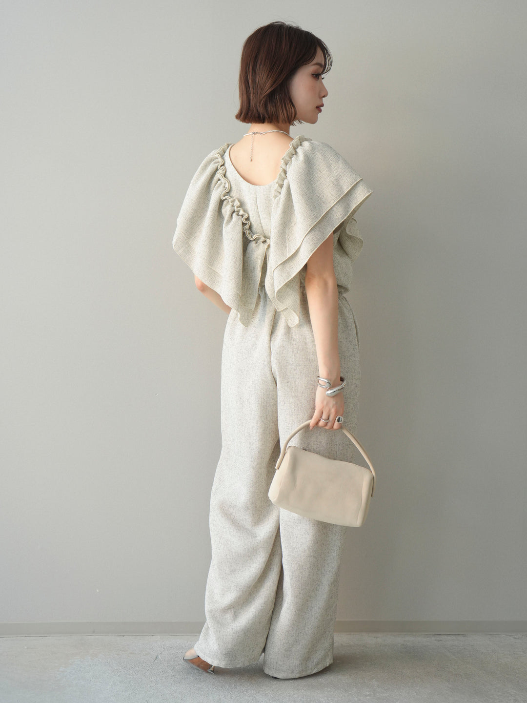 [SET]3WAYミックスツイードギャザーオールインワン+選べるアクセセット(2set)