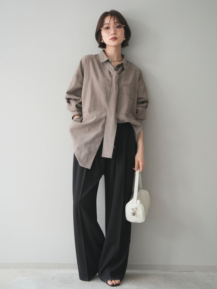 [予約]コットンライクボウタイオーバーシャツ/brown