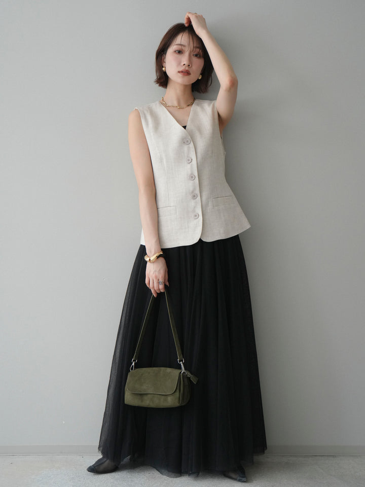 [予約]リネンタッチVネックジレ/ivory
