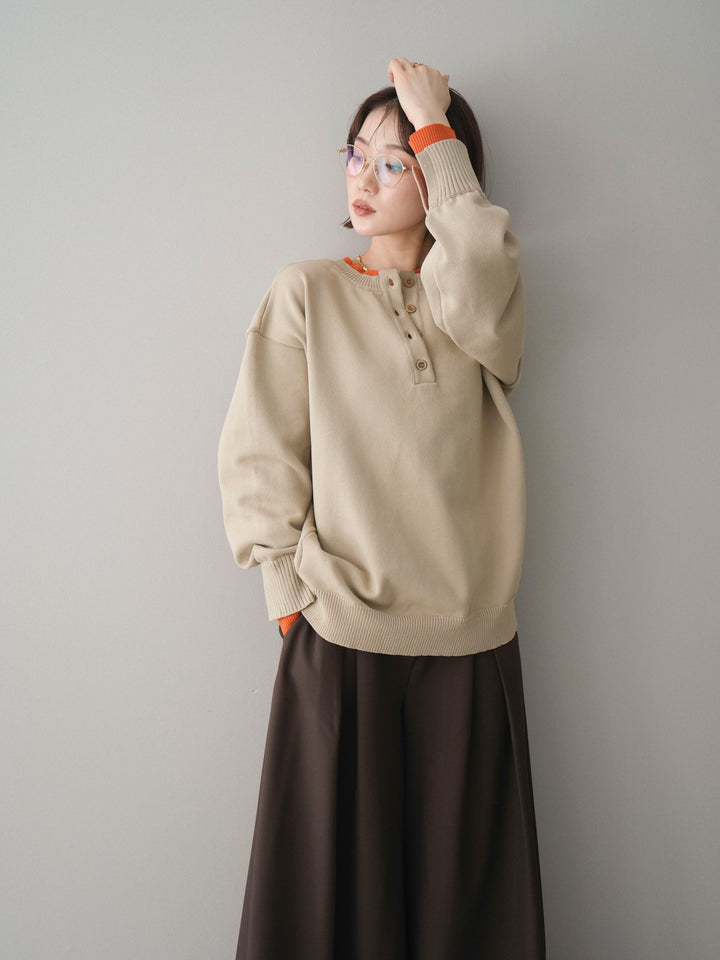 [予約]2WAYネック配色レイヤードニットプルオーバー/beige