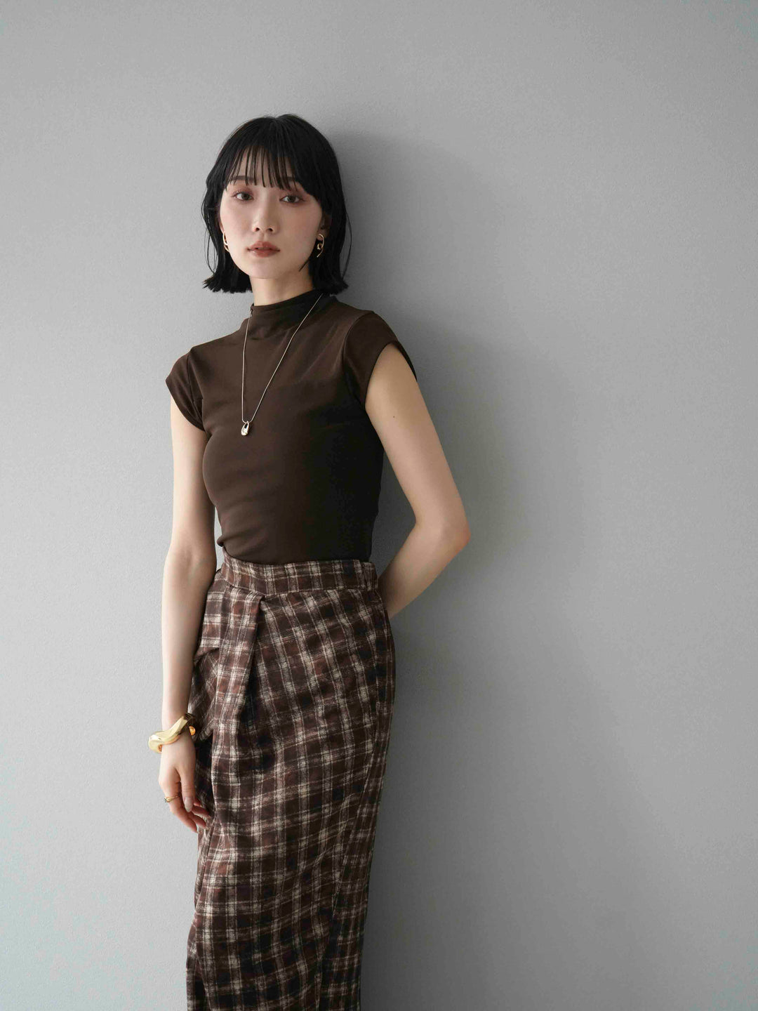 [預訂] 透明切換彈性上衣/棕色