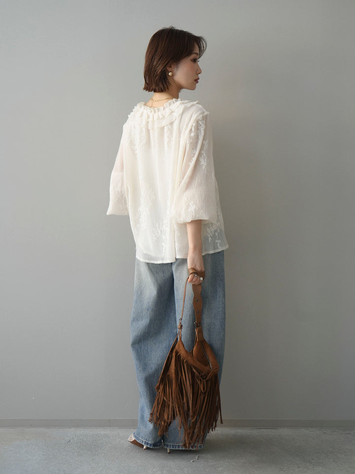 [予約]ダメージデニムセミワイドパンツ/lightblue