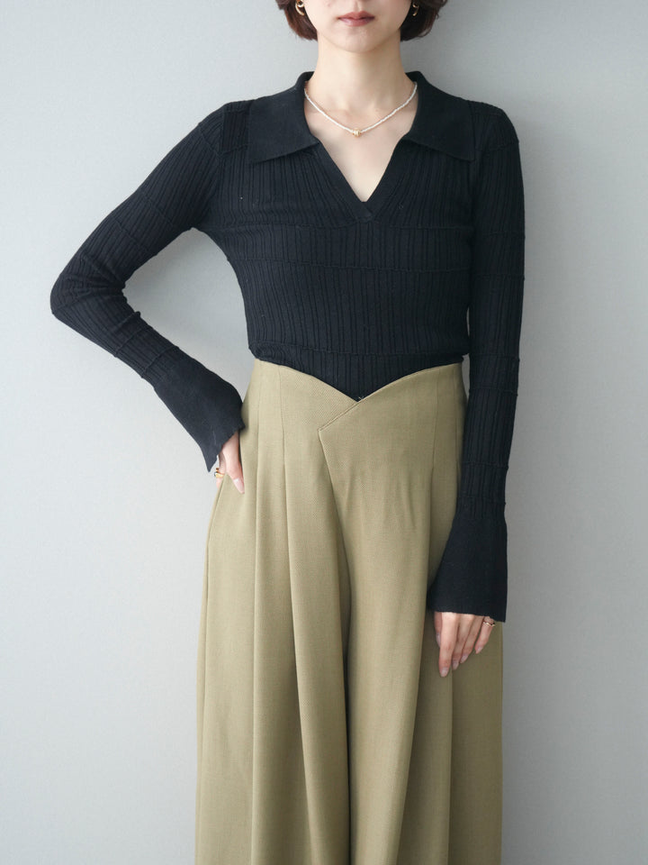 [予約]シアーリブスキッパーニットトップス/black