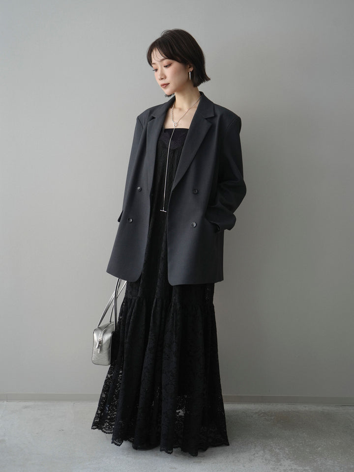 [SET]ギャザー切替レースキャミワンピース+ダブルブレストオーバージャケット(2set)
