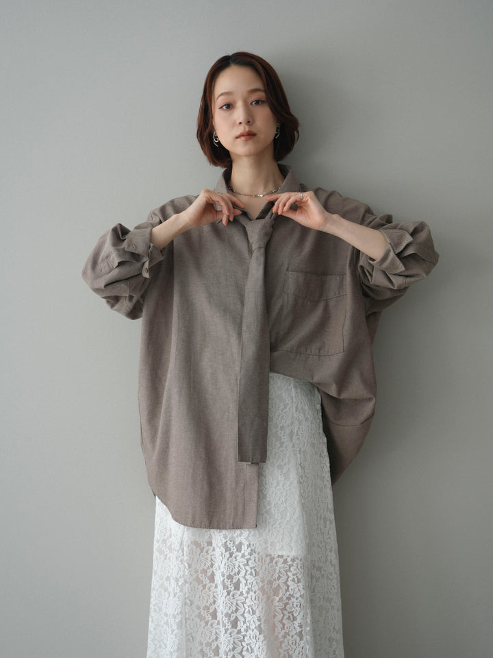 [予約]コットンライクボウタイオーバーシャツ/brown