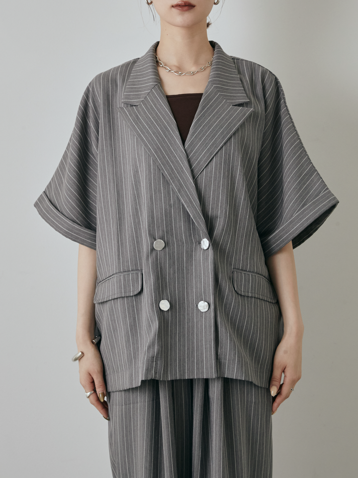 [予約]バックオーガンジーヘリンボーンストライプハーフジャケット/チャコール