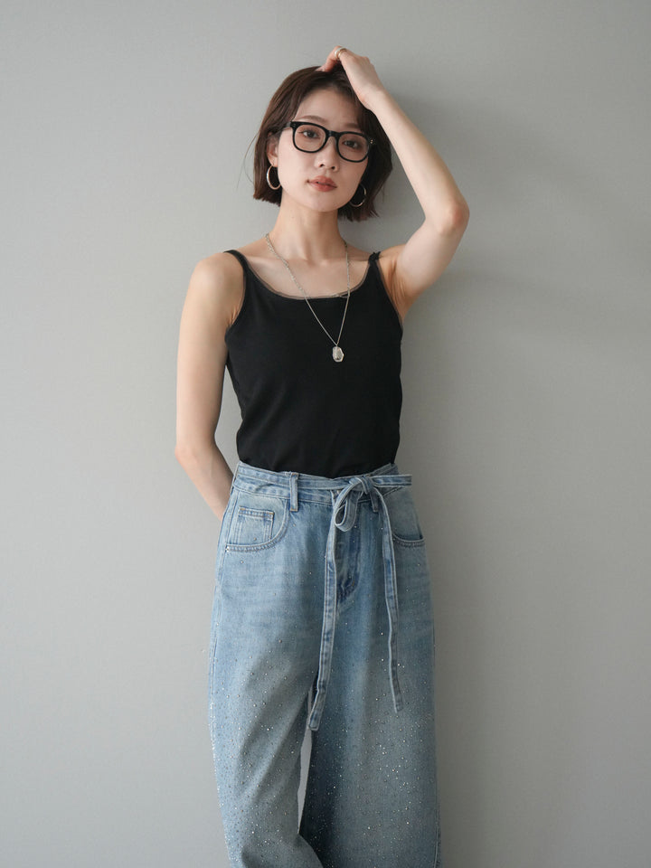[予約]カップ付リブチュールタンク/black