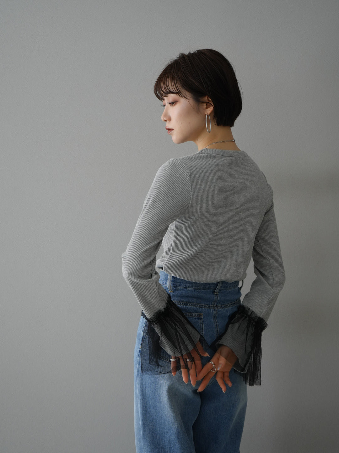 [Pre-order] Tulle cuff ribbed cut and sew/gray