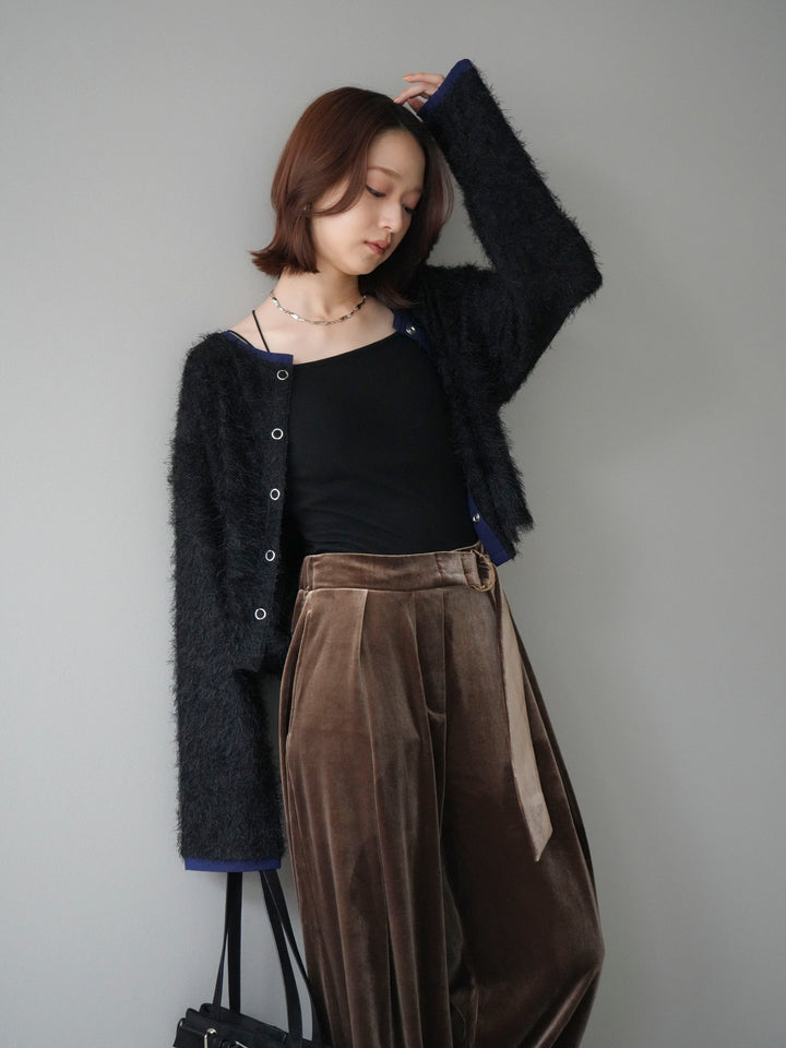 [予約]バイカラー2WAYシャギーニットカーディガン/black