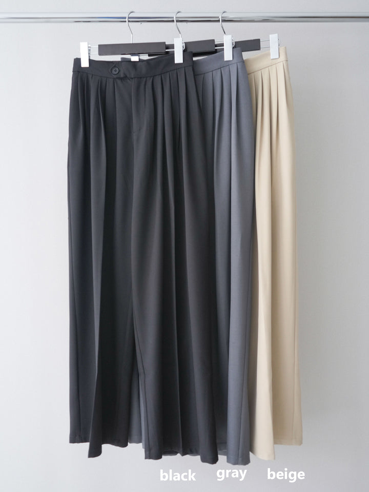 [SET]配色ハーフスリーブニットトップス+メニータックワイドパンツ(2set)