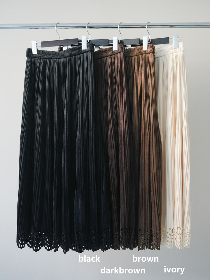 [SET]ペイズリー柄ニットカーディガン+パンチングデザインスエードプリーツスカート(2set)