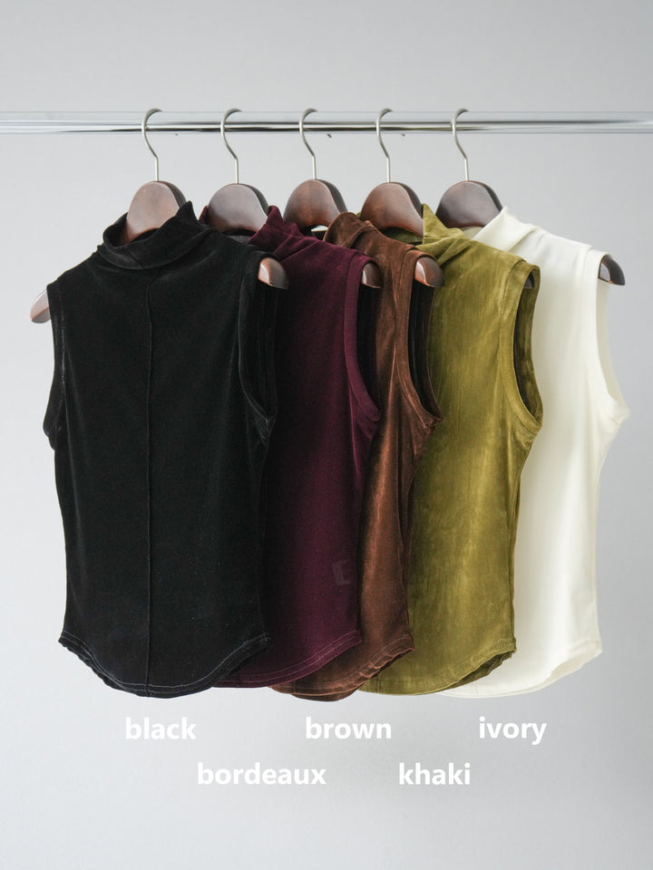 [SET]シアーベロアプチネックノースリーブトップス+エステルプリーツスリットスカート(2set)