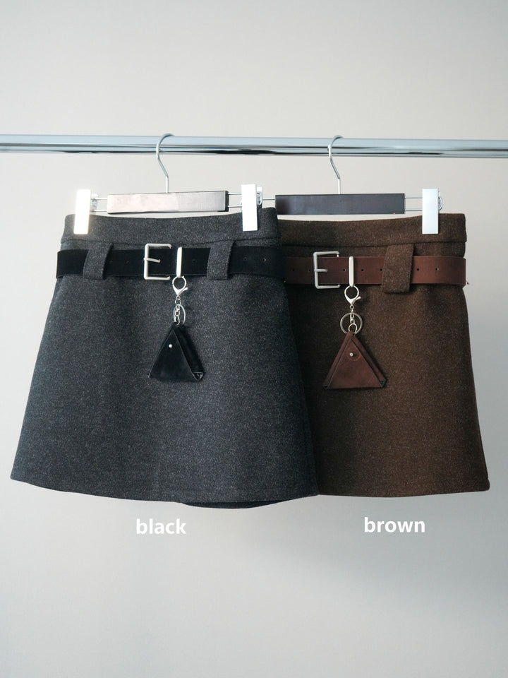 [SET]BIGカラームートンコート+ウールタッチベルト付ミニスカート(2set)