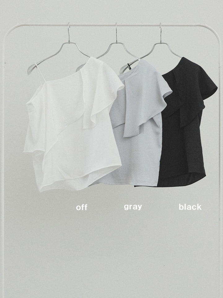 [SET] 單肩荷葉邊襯衫 + 單肩荷葉邊襯衫 (2件套)