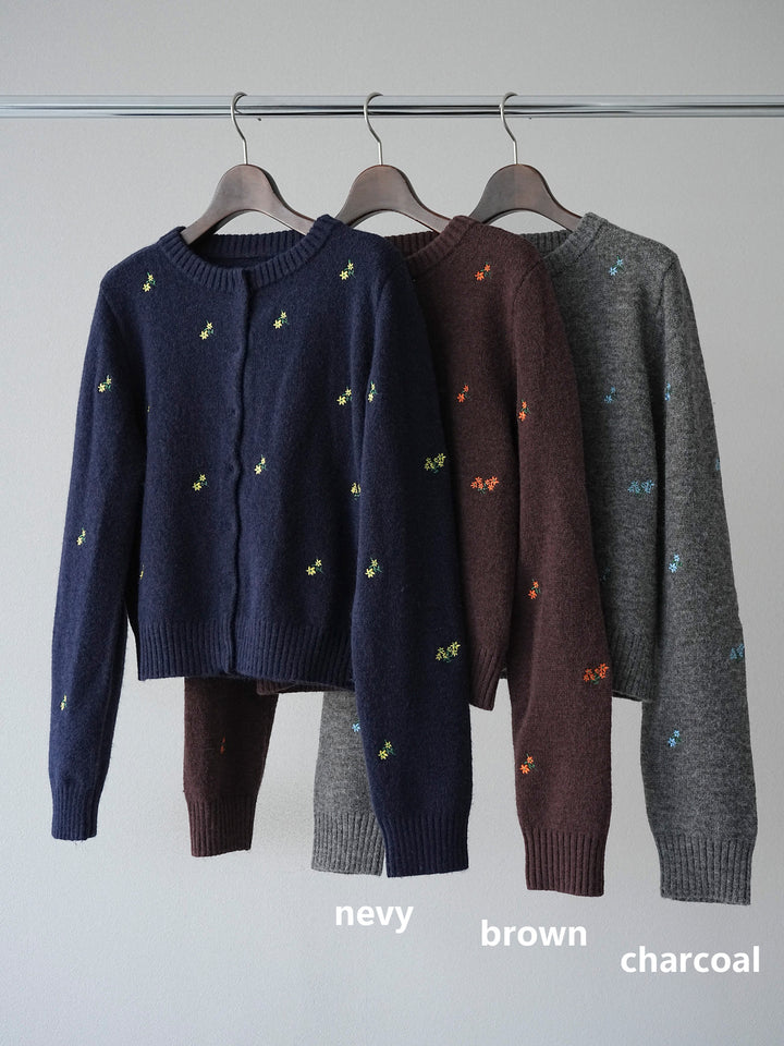 [SET]フラワー刺繍ニットカーディガン+チュールボリュームスカート(2set)