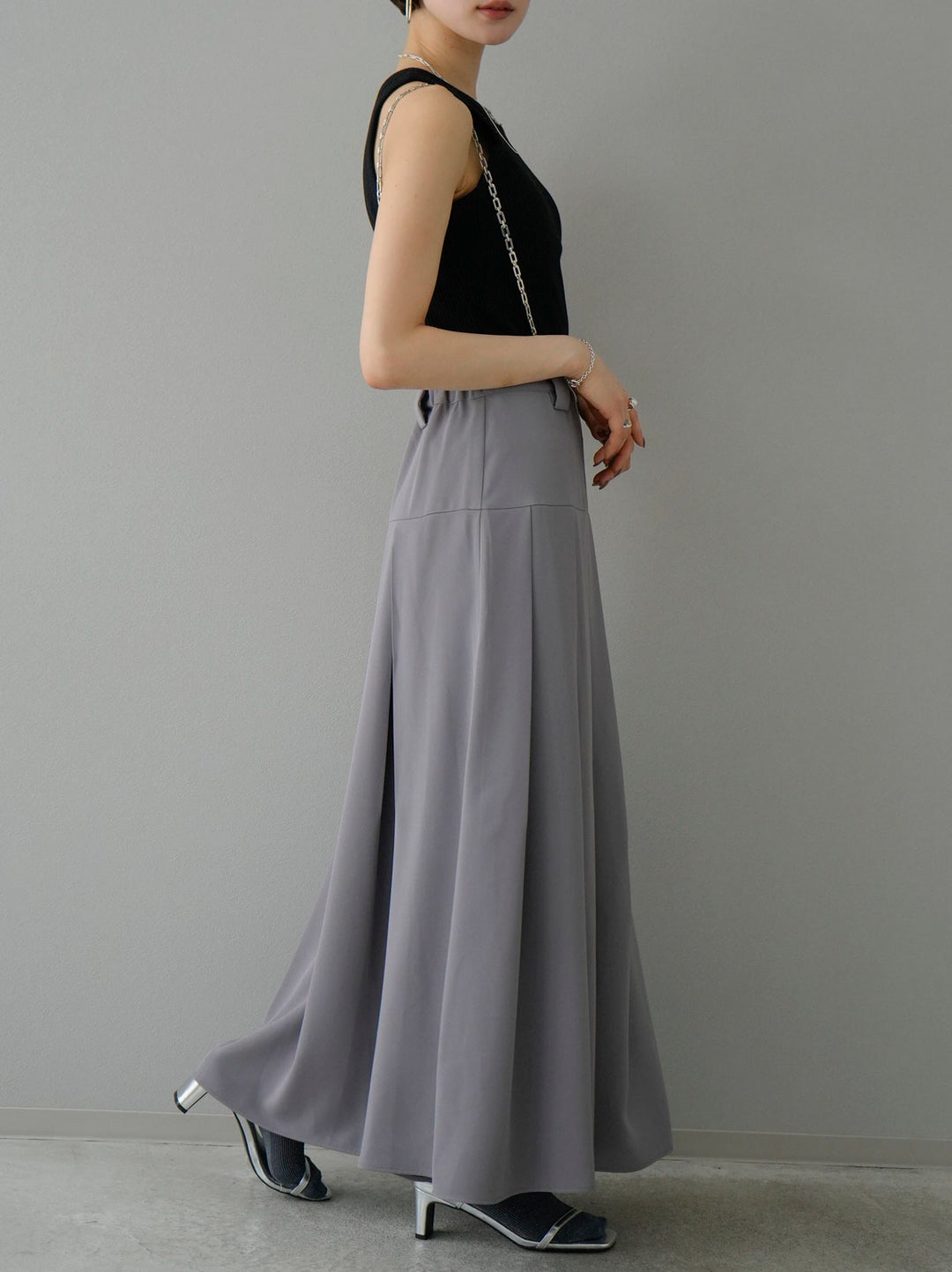 【套裝】鏈條吊帶打褶裙+切羅紋紫水晶胸罩背心（2套）