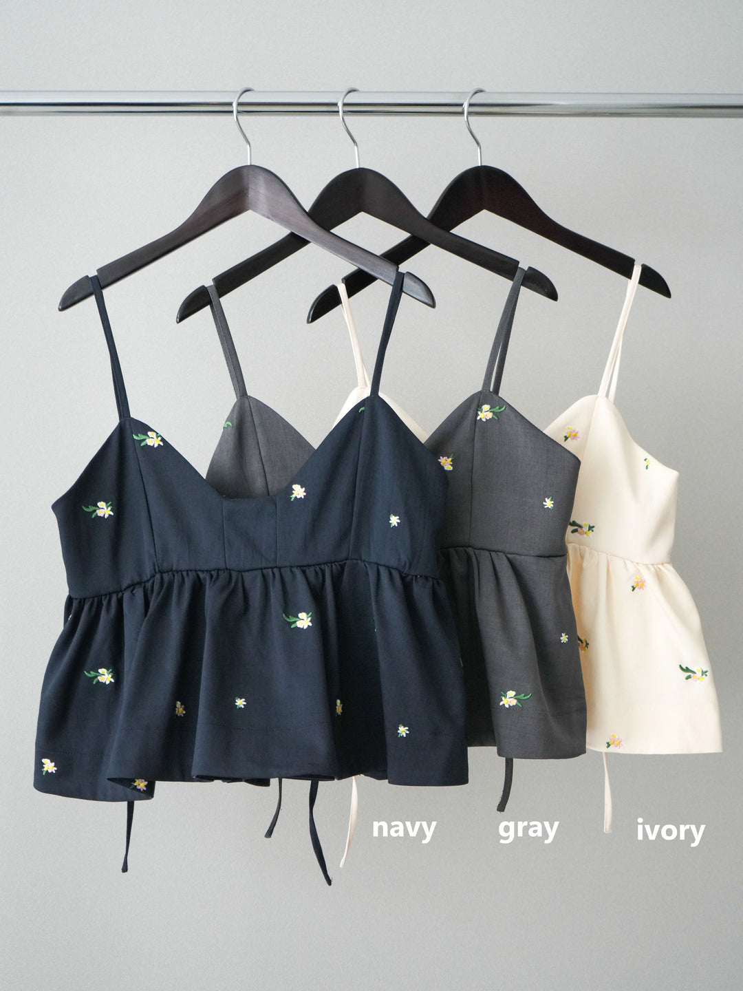 [SET]フラワー刺繍ビスチェ+フラワー刺繍タックパンツ(2set)