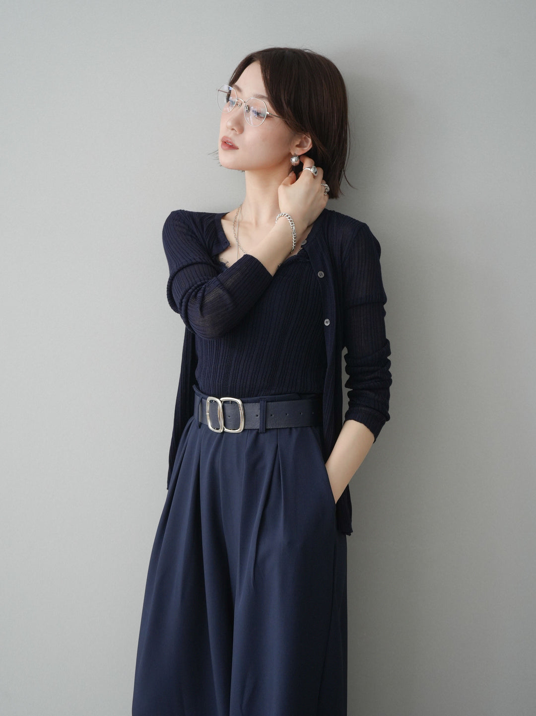 [予約]インナーレースキャミソール＆カーディガンアンサンブル/navy