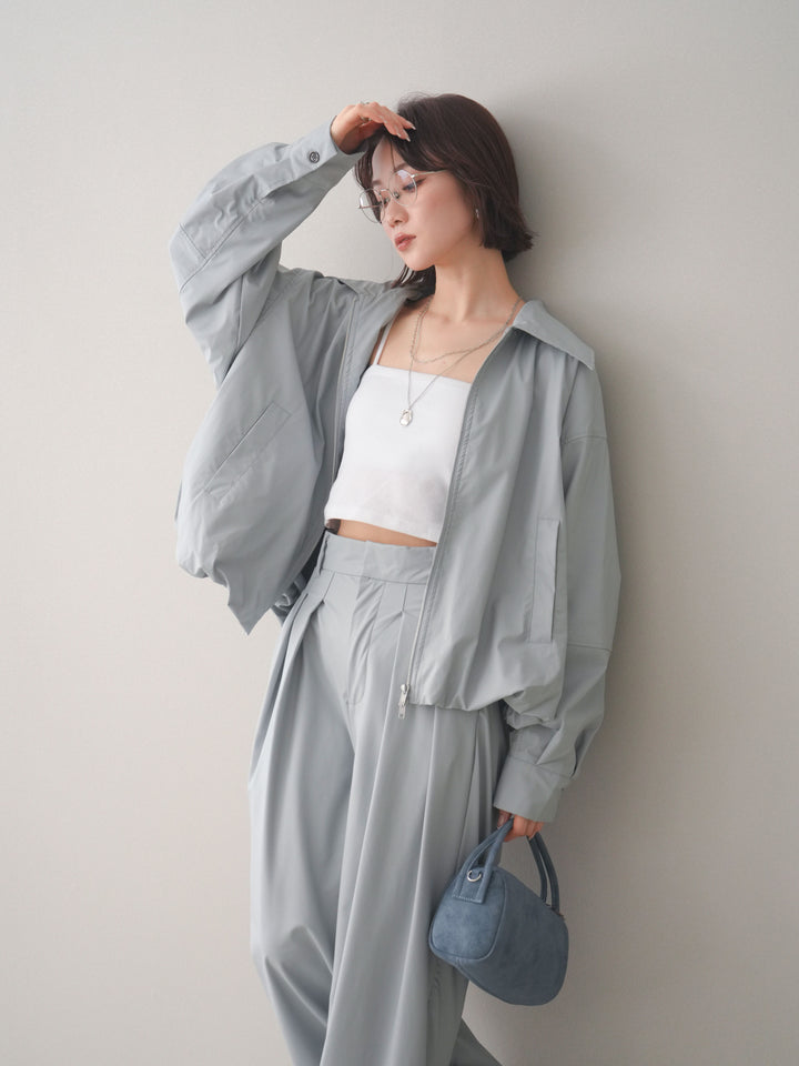 [予約]ウォッシャブルフェイクレザーバルーンジャケット/blue