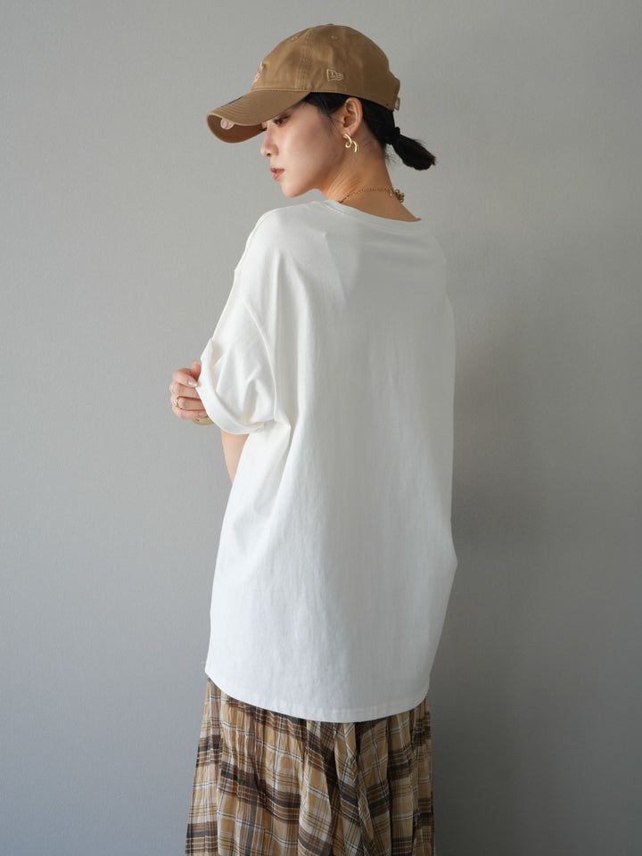 [SET]ネオンロゴフォトプリントBIG Tシャツ+シアーチェックアシンメトリーワッシャースカート(2set)