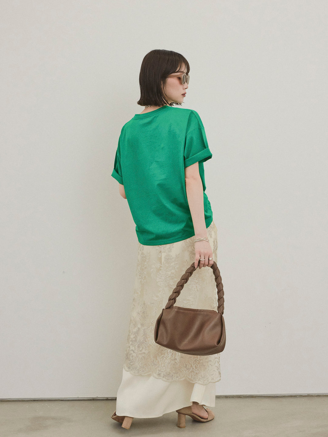 [SET]箔プリントドライタッチコットンTEE +チュールジャガードラップロングスカート(2set)