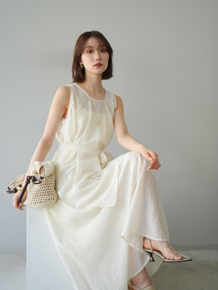 [SET]ワッシャーシアーアシメブラウス＆キャミワンピース+選べるアクセセット(2set)