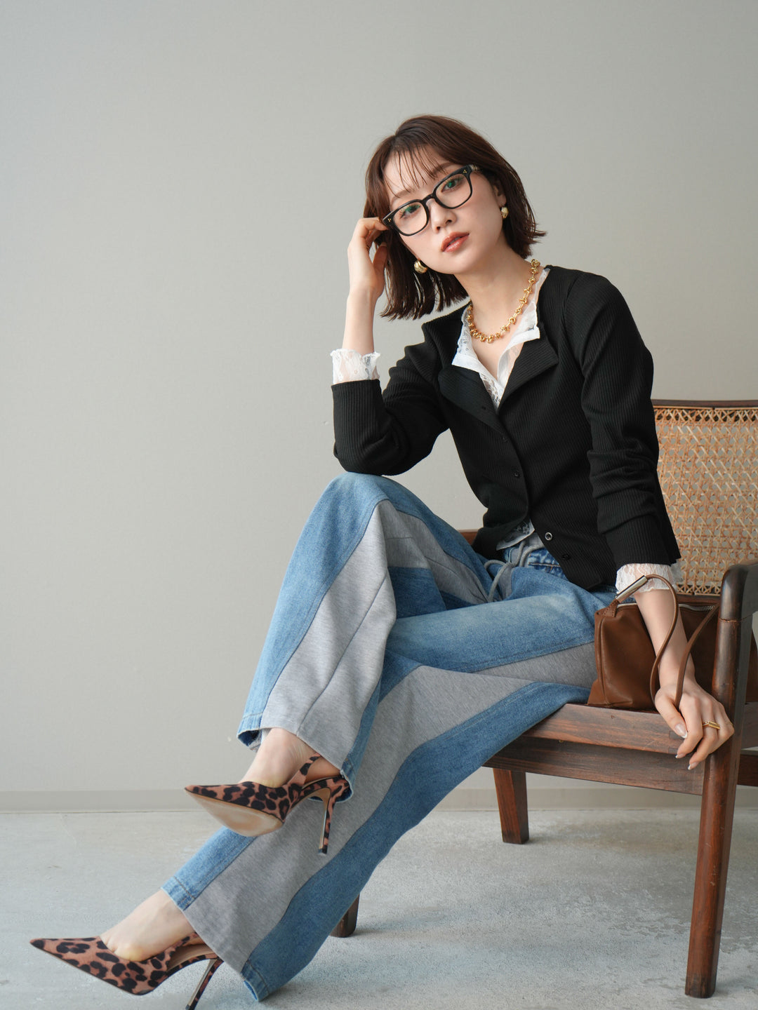 [SET]レースドッキングテレコリブカーディガン+選べるアクセセット(2set)