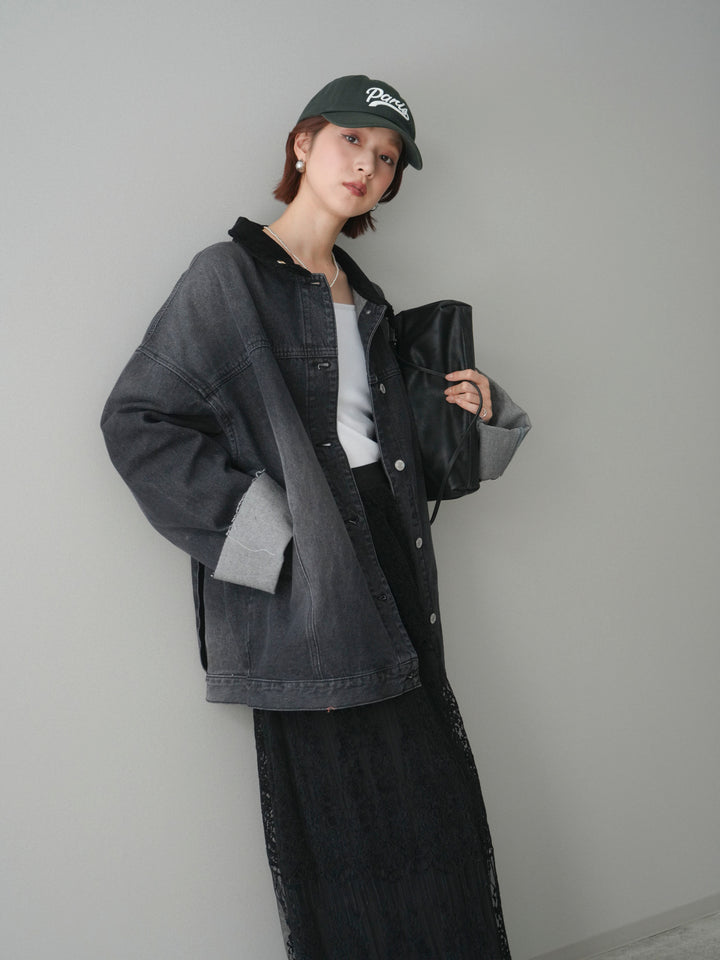 [予約]コーデュロイ×デニムミドルジャケット/gray