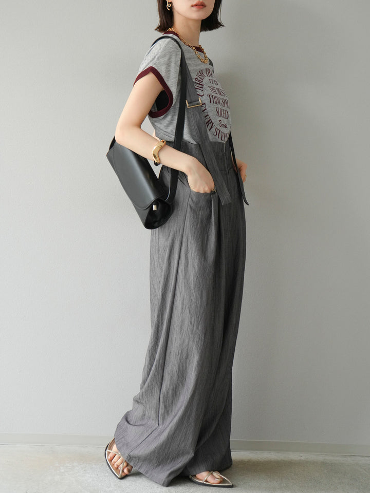 [予約]ストリングデザインハイウエストサロペット/チャコール