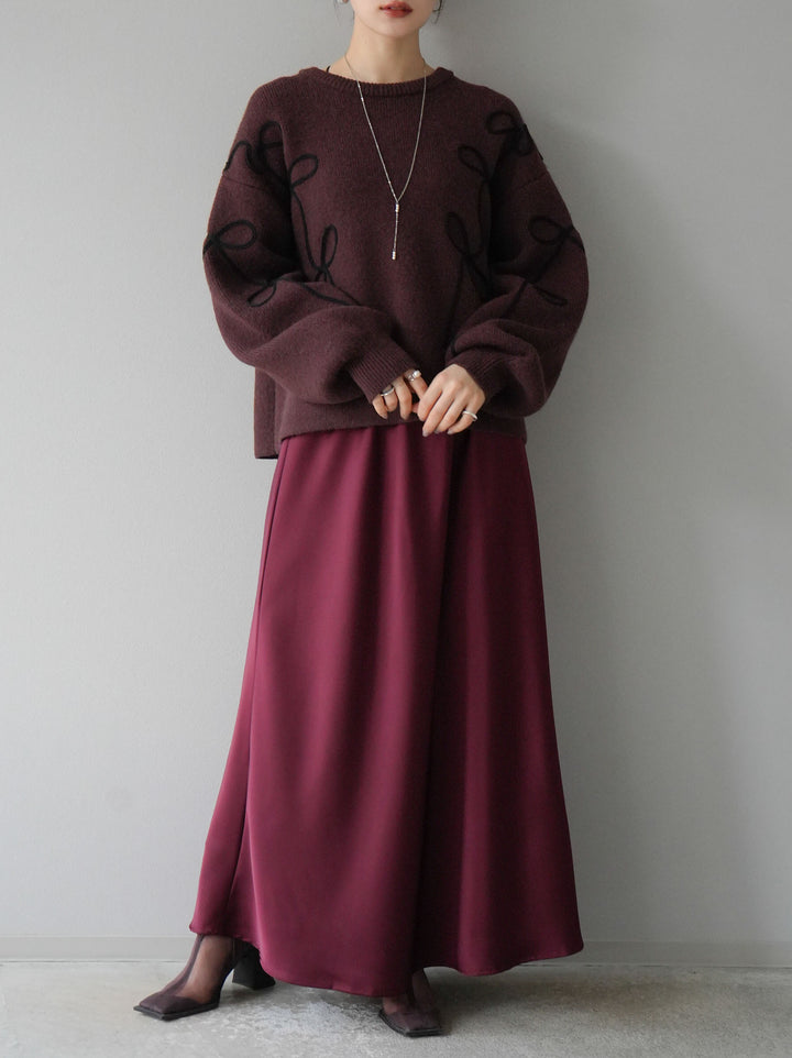 [予約]コード刺繍ルーズニットプルオーバー/ブラウン