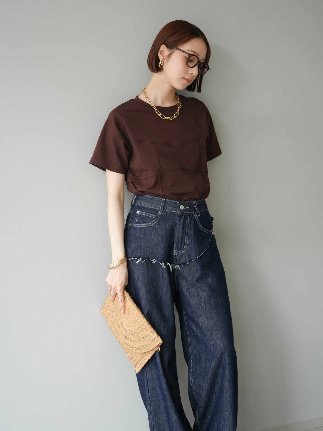 [SET]ビスチェデザインTシャツ+ヒップデザインデニムパンツ(2set)