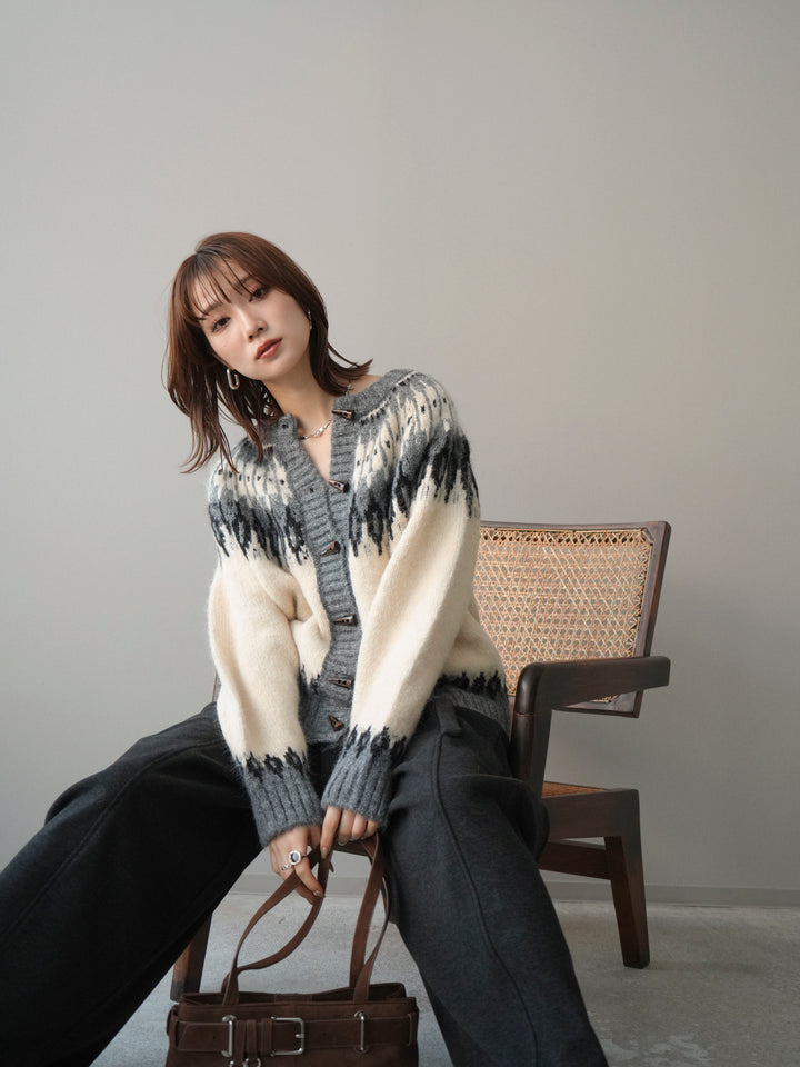 [予約]トグルボタン求心柄ニットカーディガン/gray