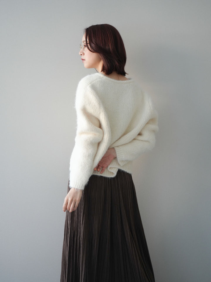 [予約]キーネックシャギーニットカーディガン/ivory