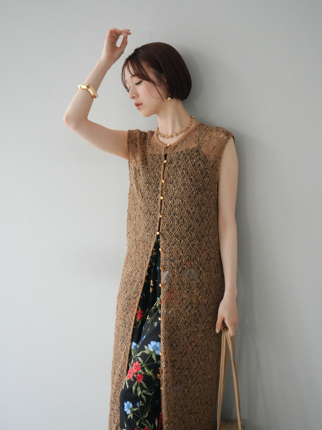 [予約]2WAYネップメッシュワンピース/ブラウン