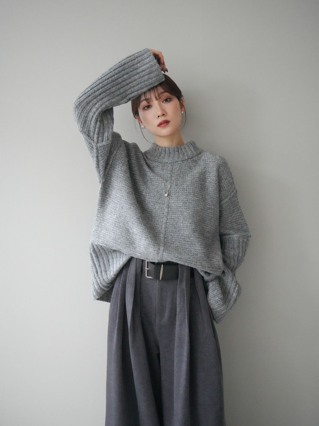 [SET]編み地切替ボトルネックニットプルオーバー+編み地切替ボトルネックニットプルオーバー(2set)