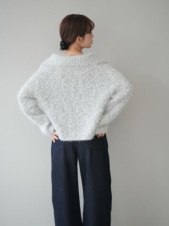 [予約]ミックスシャギージップニットカーディガン/ivory