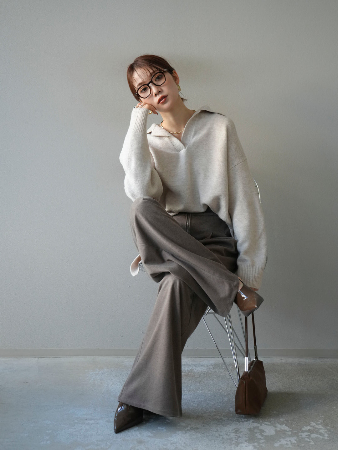 [SET]スキッパーオーバーニットプルオーバー+選べるアクセセット(2set)