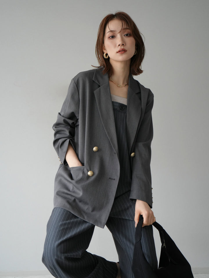 [予約]サテン切替ピンストライプサロペット/グレー