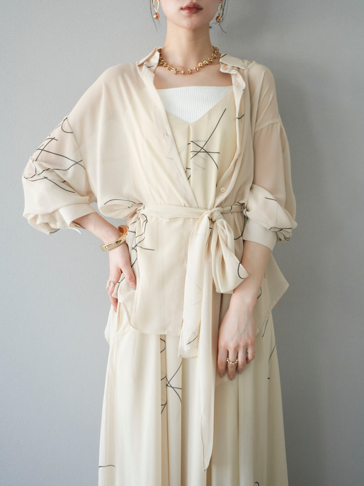 [SET]ペンタッチシフォンキャミワンピース+ペンタッチシフォンシャツ(2set)