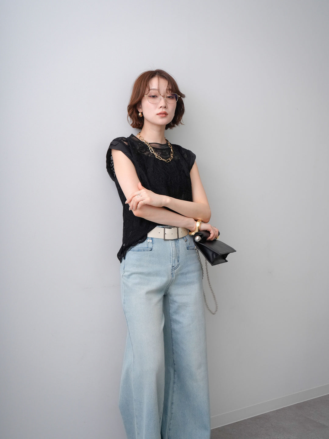[予約]スカラップヘムレーストップス/black