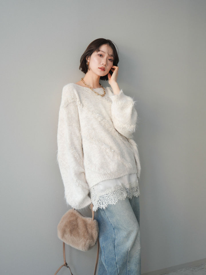 [SET]シャギーデザインニットプルオーバー+シャギーデザインニットプルオーバー(2set)