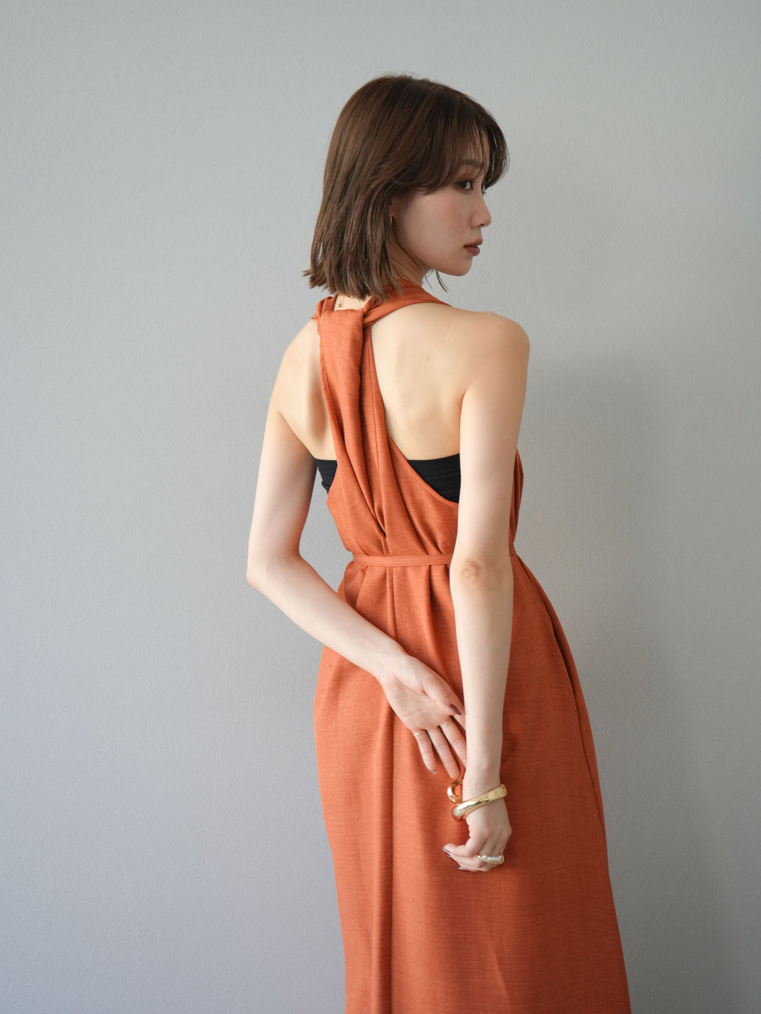 【預購】環形設計不均勻染色洋裝/橘色