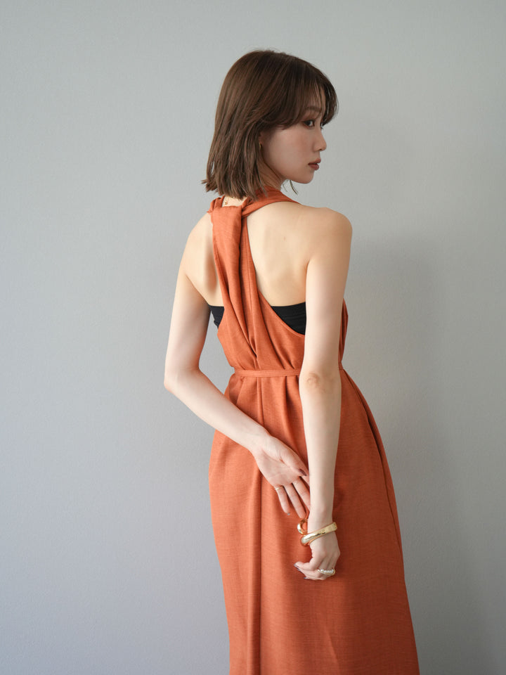 【預購】環形設計不均勻染色洋裝/橘色