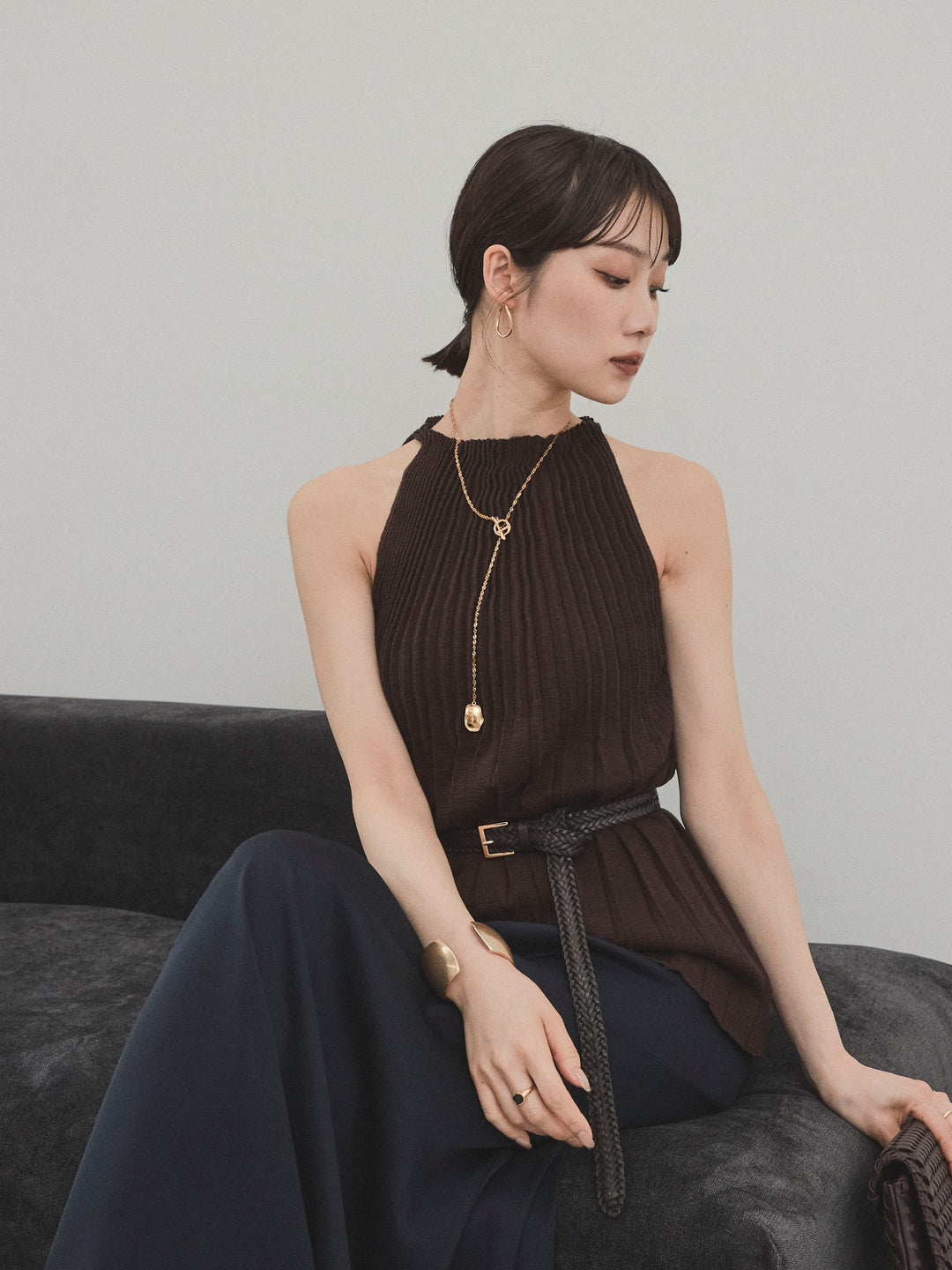 [予約]プリーツニットキャミソール/ブラウン