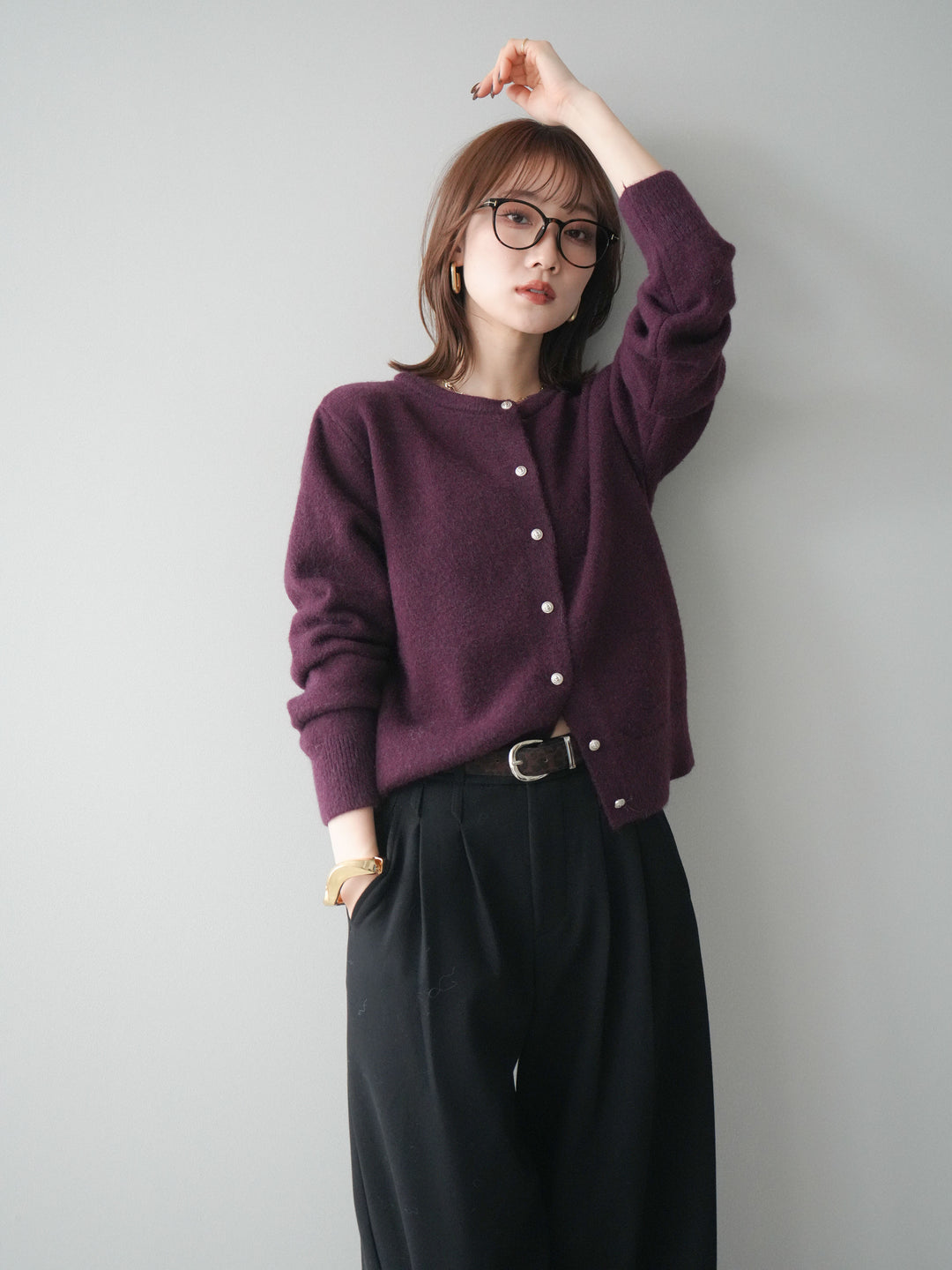 [SET]アンティークボタンニットカーディガン+選べるアクセセット(2set)